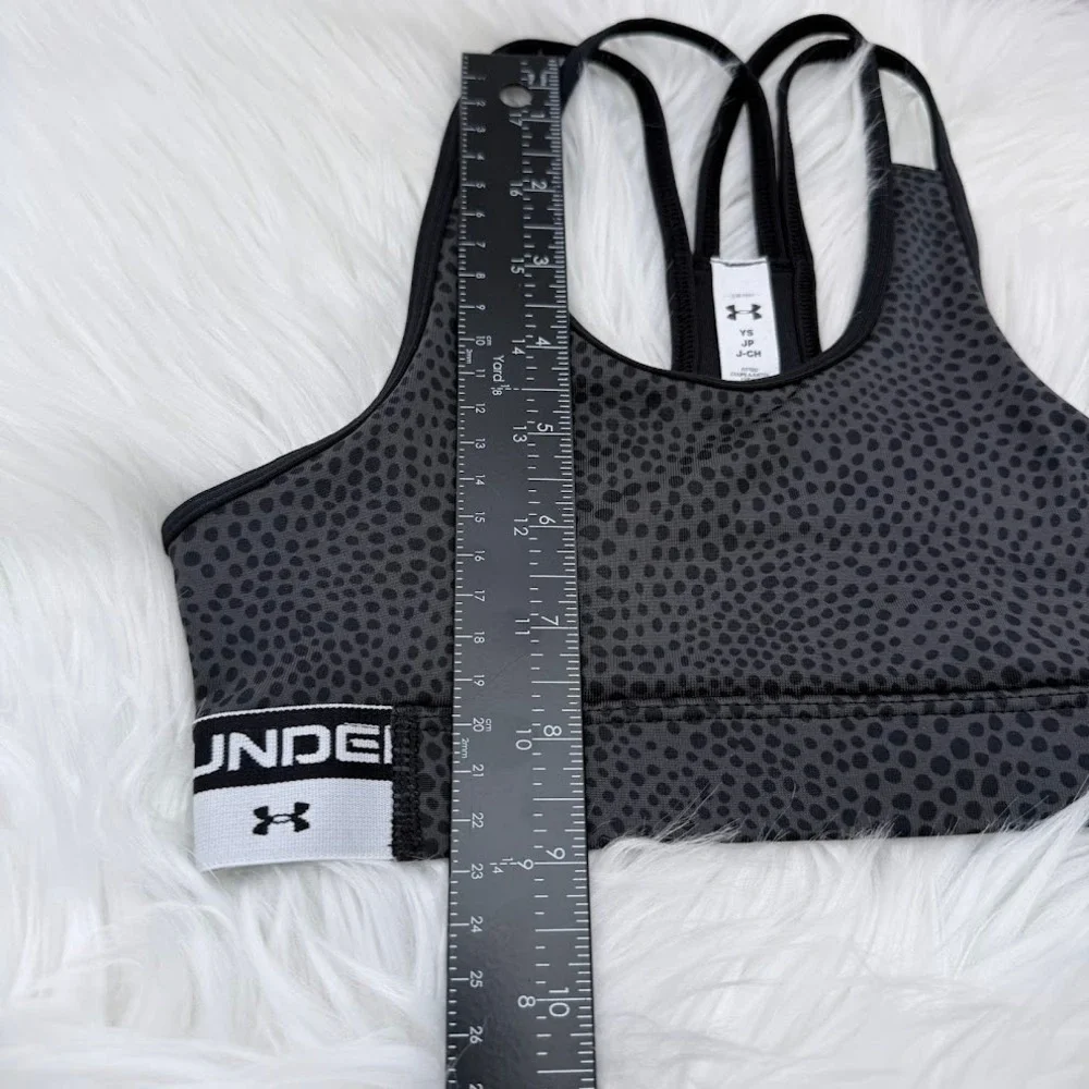 Under Armour Girls HeatGear‎ Printed Sports Bra Youth Small  Black Grey Cheetah